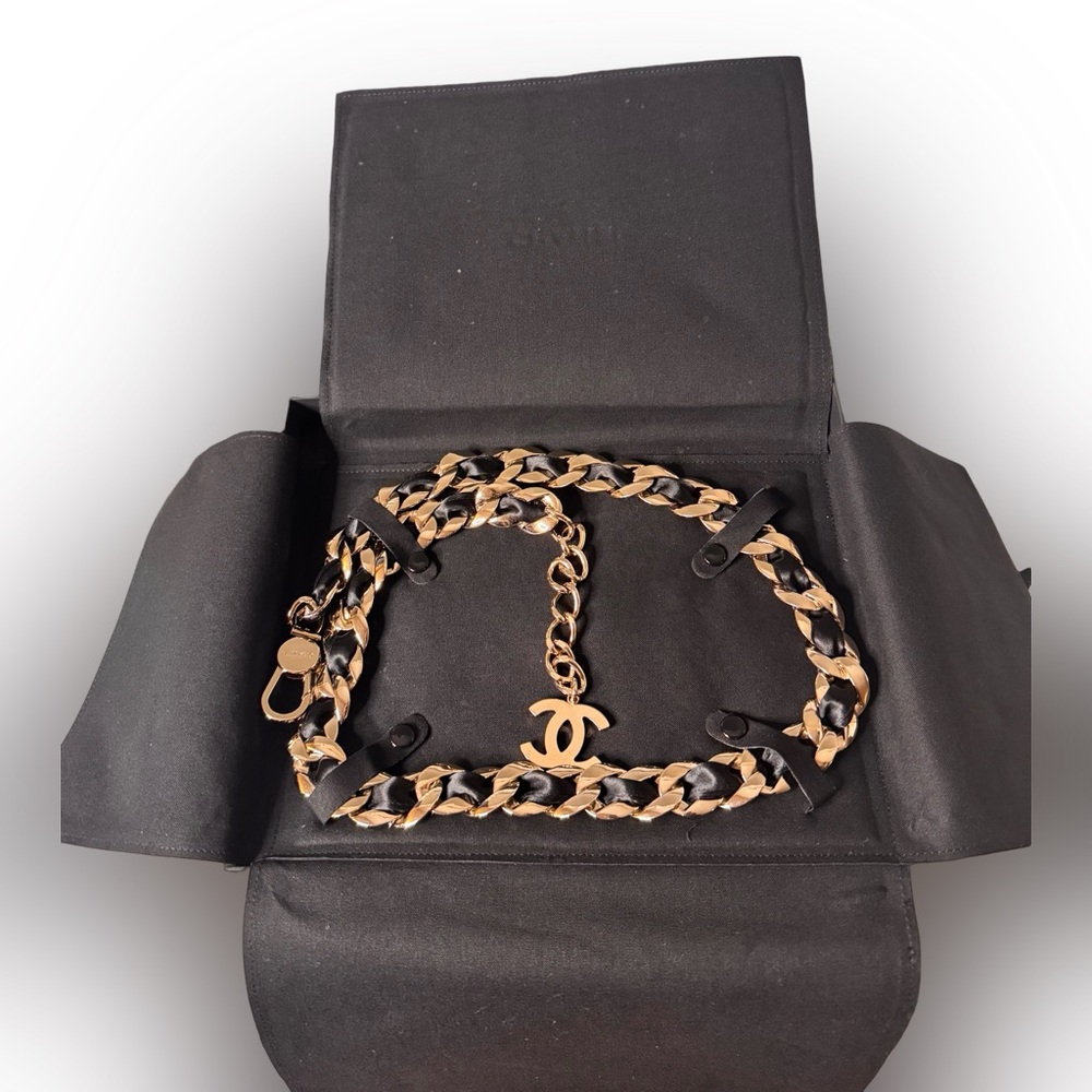 Chanel 2008 Black Satin Braid Woven Chain Link Belt/ Necklace EUC